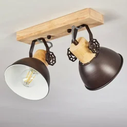 Plafonnier Orny Anthracite, Bois clair, 2 lumières