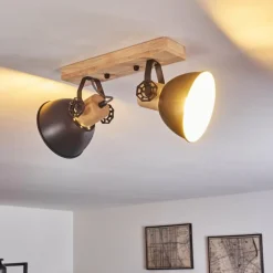 Plafonnier Orny Anthracite, Bois clair, 2 lumières