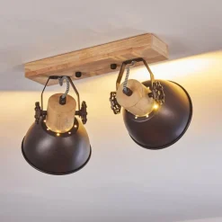 Plafonnier Orny Anthracite, Bois clair, 2 lumières