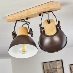 Plafonnier Orny Anthracite, Bois clair, 2 lumières