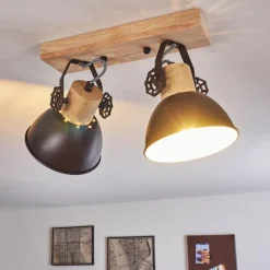 Plafonnier Orny Anthracite, Bois clair, 2 lumières