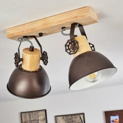 Plafonnier Orny Anthracite, Bois clair, 2 lumières