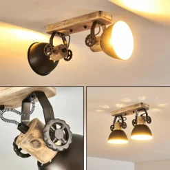 Plafonnier Orny Anthracite, Bois clair, 2 lumières