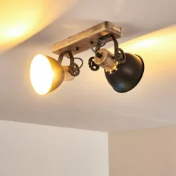 Plafonnier Orny Anthracite, Bois clair, 2 lumières