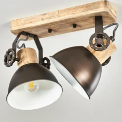 Plafonnier Orny Anthracite, Bois clair, 2 lumières