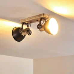 Plafonnier Orny Anthracite, Bois clair, 2 lumières