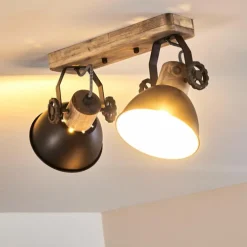 Plafonnier Orny Anthracite, Bois clair, 2 lumières