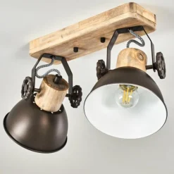 Plafonnier Orny Anthracite, Bois clair, 2 lumières