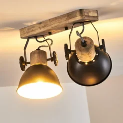 Plafonnier Orny Anthracite, Bois clair, 2 lumières