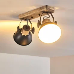 Plafonnier Orny Anthracite, Bois clair, 2 lumières