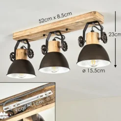 Plafonnier Orny Anthracite, Bois clair, 3 lumières