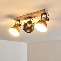 Plafonnier Orny Anthracite, Bois clair, 3 lumières