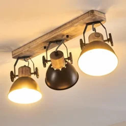 Plafonnier Orny Anthracite, Bois clair, 3 lumières