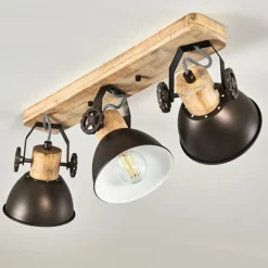 Plafonnier Orny Anthracite, Bois clair, 3 lumières