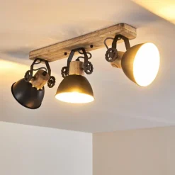 Plafonnier Orny Anthracite, Bois clair, 3 lumières