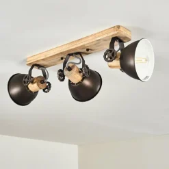 Plafonnier Orny Anthracite, Bois clair, 3 lumières