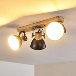 Plafonnier Orny Anthracite, Bois clair, 3 lumières