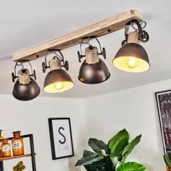 Plafonnier Orny Brun, Bois clair, 4 lumières