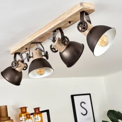 Plafonnier Orny Brun, Bois clair, 4 lumières