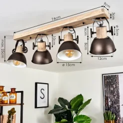 Plafonnier Orny Brun, Bois clair, 4 lumières