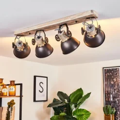 Plafonnier Orny Brun, Bois clair, 4 lumières