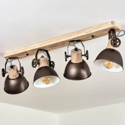 Plafonnier Orny Brun, Bois clair, 4 lumières