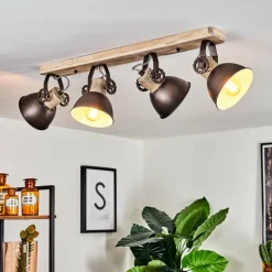 Plafonnier Orny Brun, Bois clair, 4 lumières