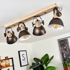 Plafonnier Orny Brun, Bois clair, 4 lumières