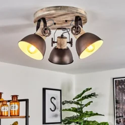 Plafonnier Orny Brun, Bois clair, 3 lumières