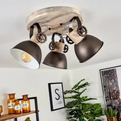 Plafonnier Orny Brun, Bois clair, 3 lumières