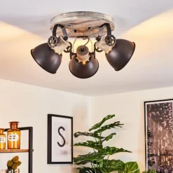 Plafonnier Orny Brun, Bois clair, 3 lumières