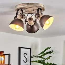 Plafonnier Orny Brun, Bois clair, 3 lumières