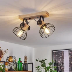 Plafonnier Orny Écru, Noir, 2 lumières