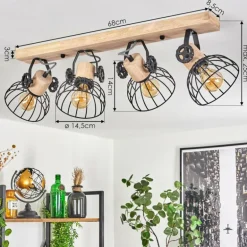 Plafonnier Orny Écru, Noir, 4 lumières