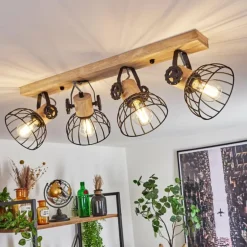 Plafonnier Orny Écru, Noir, 4 lumières