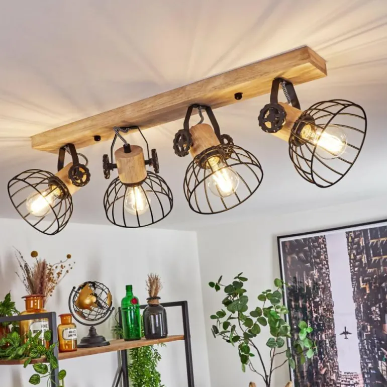 Plafonnier Orny Écru, Noir, 4 lumières