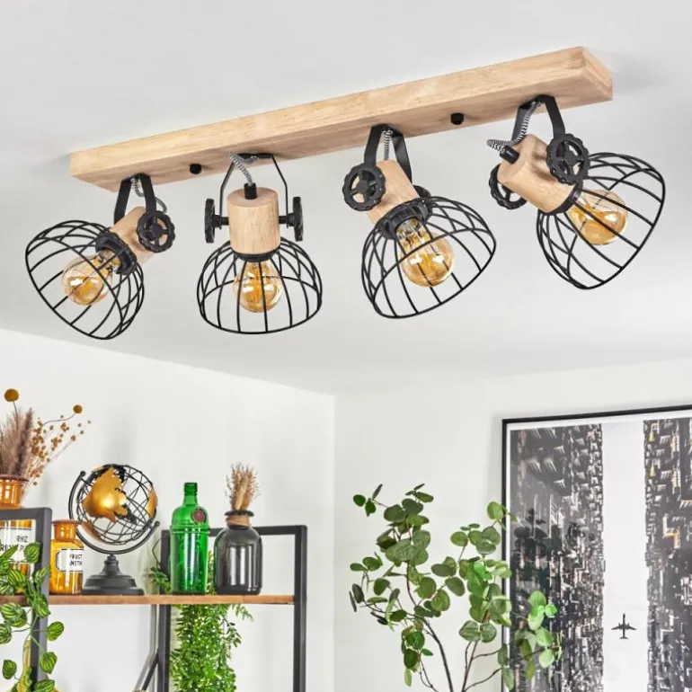 Plafonnier Orny Écru, Noir, 4 lumières