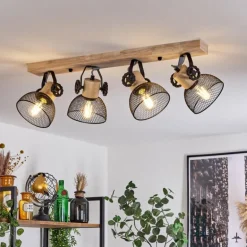 Plafonnier Orny Écru, Noir, 4 lumières