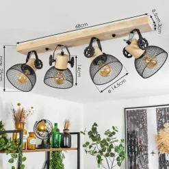 Plafonnier Orny Écru, Noir, 4 lumières