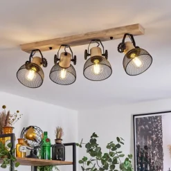 Plafonnier Orny Écru, Noir, 4 lumières