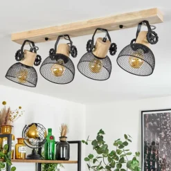 Plafonnier Orny Écru, Noir, 4 lumières