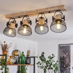 Plafonnier Orny Écru, Noir, 4 lumières