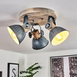 Plafonnier Orny Gris, Bois clair, 3 lumières