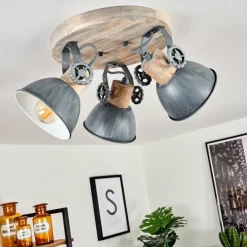 Plafonnier Orny Gris, Bois clair, 3 lumières