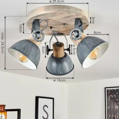 Plafonnier Orny Gris, Bois clair, 3 lumières