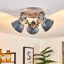 Plafonnier Orny Gris, Bois clair, 3 lumières