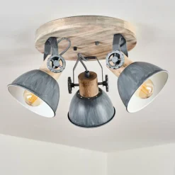 Plafonnier Orny Gris, Bois clair, 3 lumières
