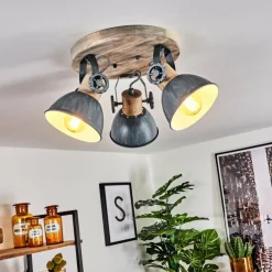 Plafonnier Orny Gris, Bois clair, 3 lumières
