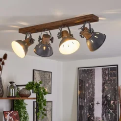 Plafonnier Orny Gris, Bois foncé, 4 lumières