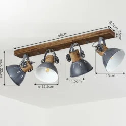 Plafonnier Orny Gris, Bois foncé, 4 lumières